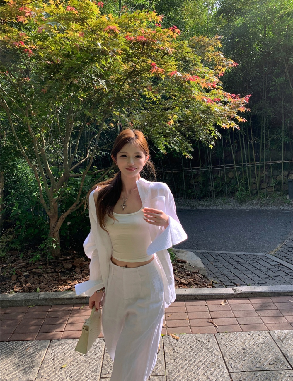 Loose shirt sunscreen wide leg pants 2pcs set