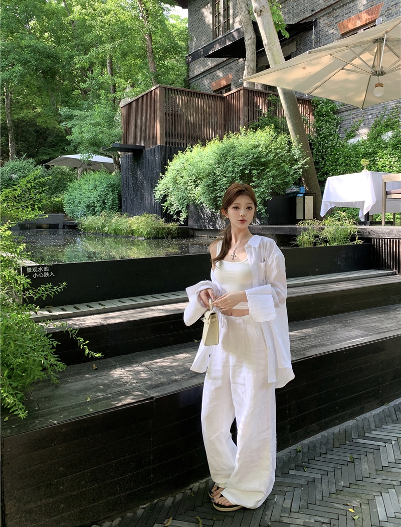 Loose shirt sunscreen wide leg pants 2pcs set
