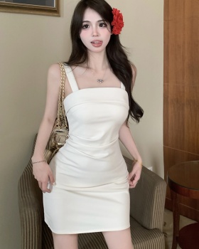 Slim temperament strap dress wrapped chest dress
