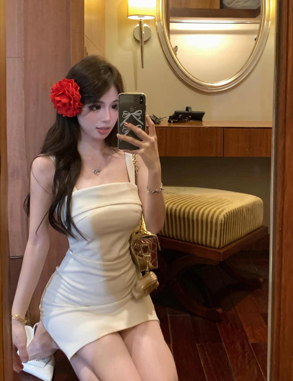 Slim temperament strap dress wrapped chest dress