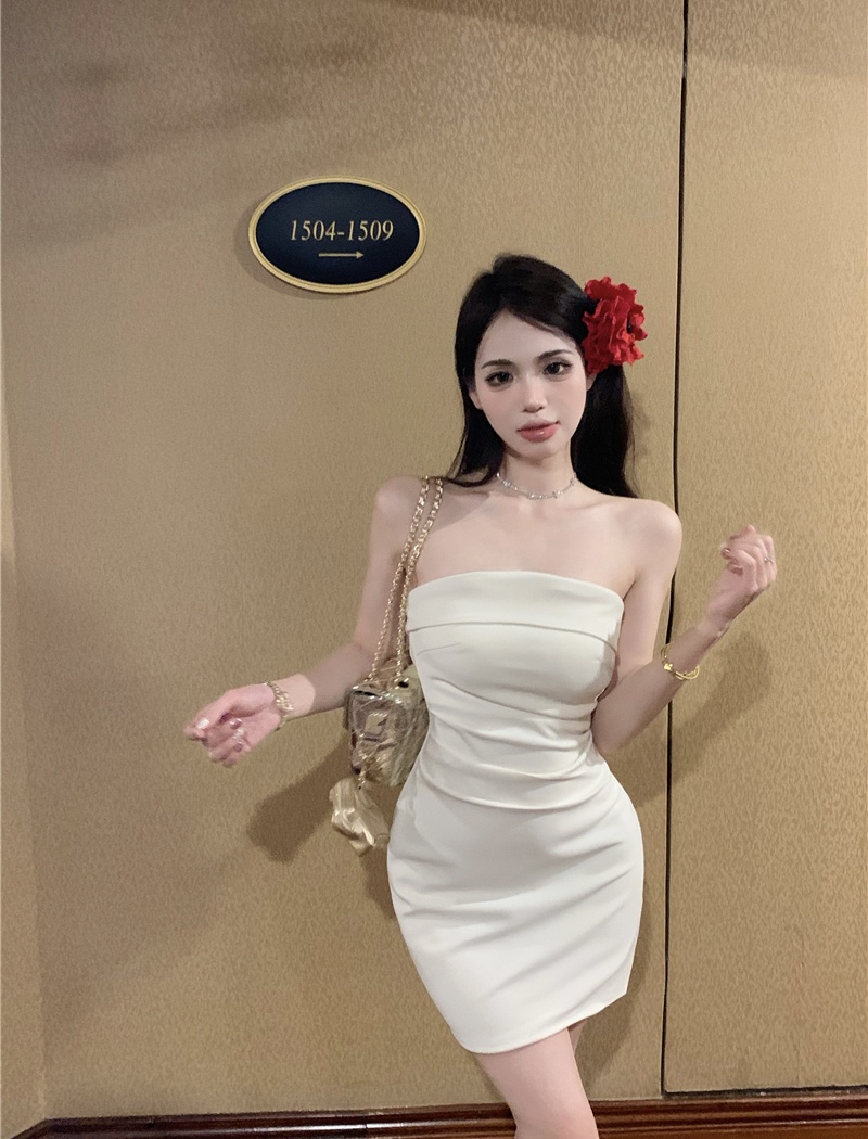 Slim temperament strap dress wrapped chest dress