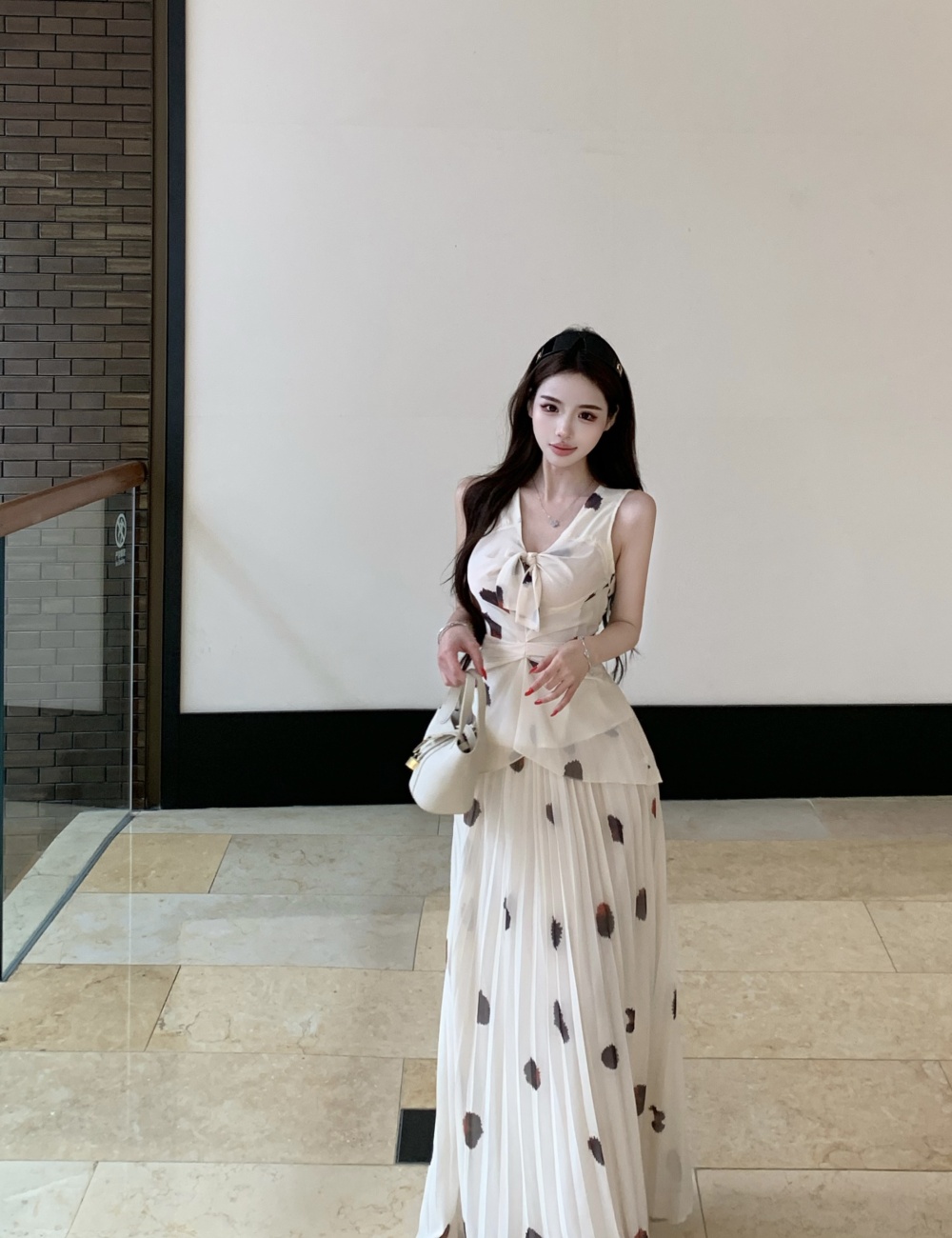 Chiffon tops France style skirt a set for women