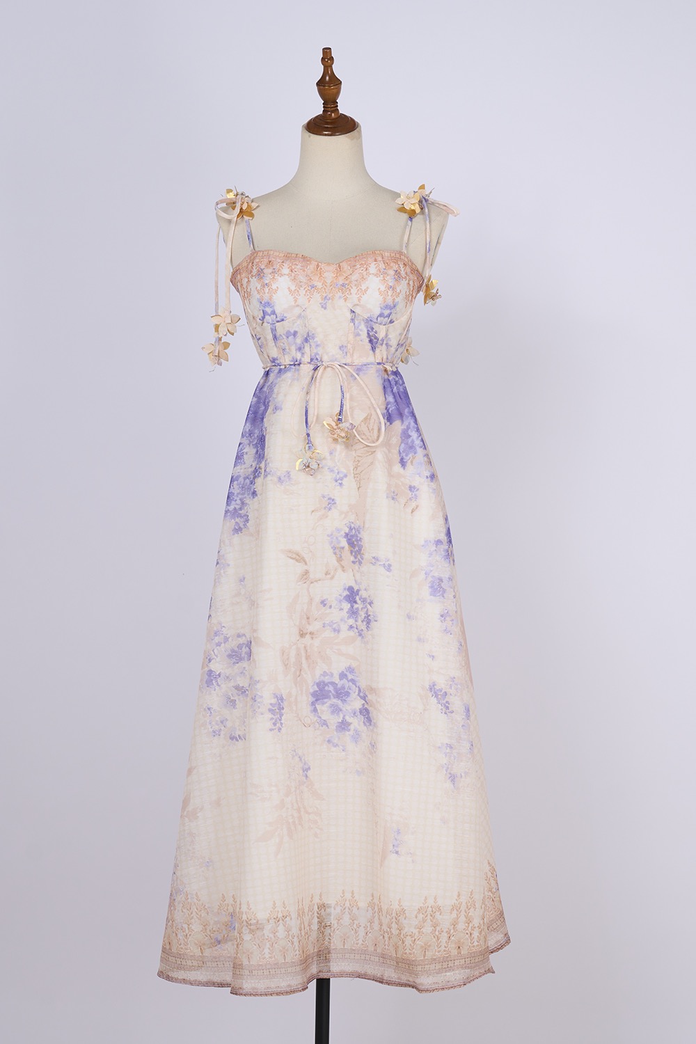 Flowers summer printing pinched waist sling travel dress