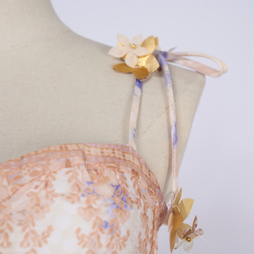 Flowers summer printing pinched waist sling travel dress