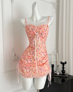 Splice slim sling T-back lace pinched waist dress