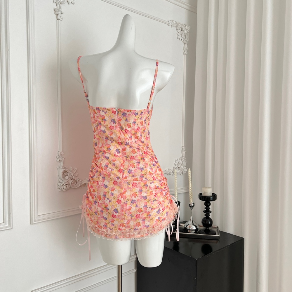 Splice slim sling T-back lace pinched waist dress