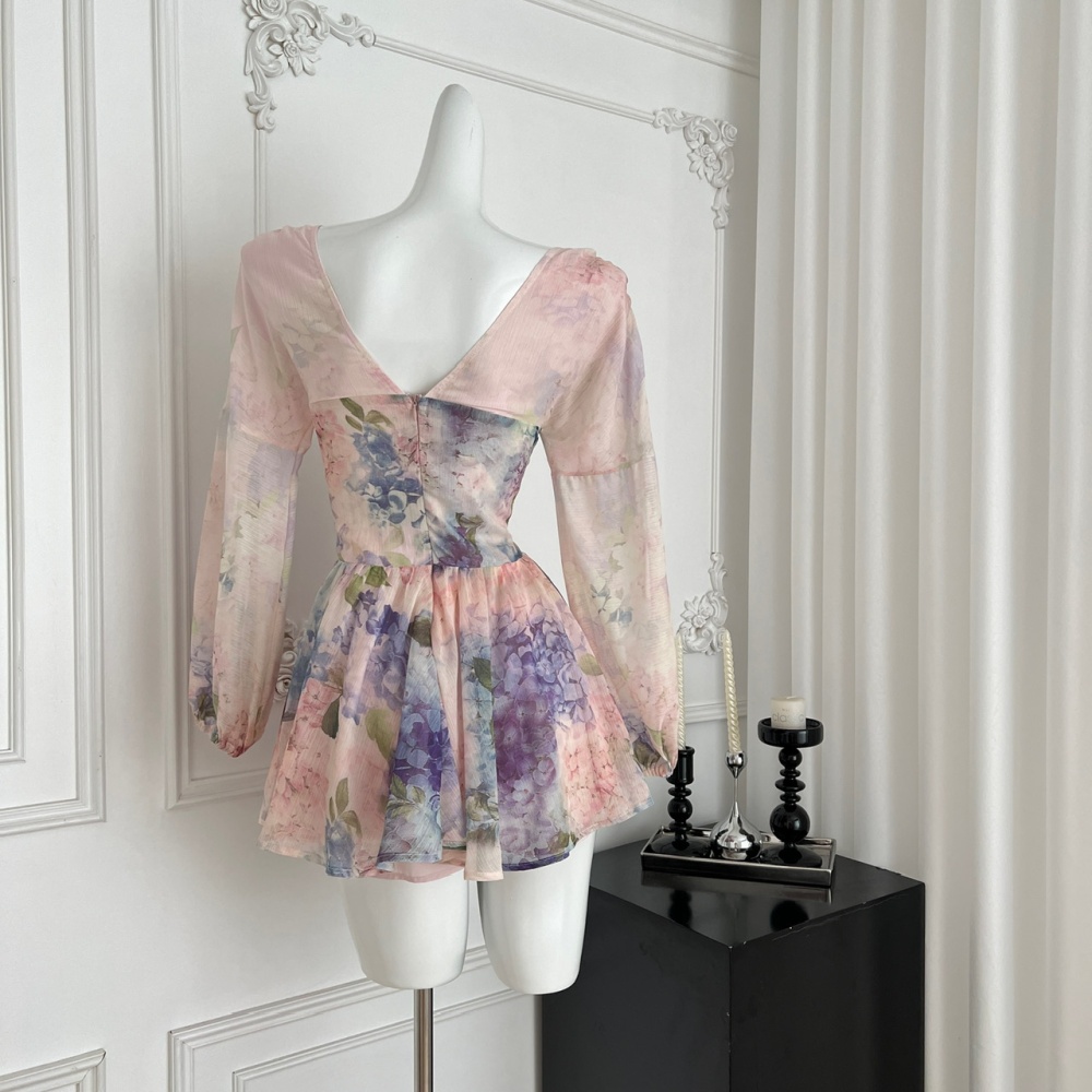 Pinched waist slim T-back printing dress for women