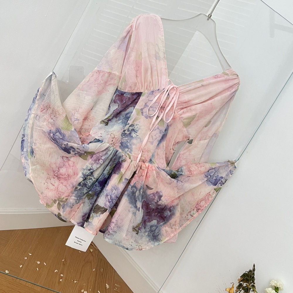 Pinched waist slim T-back printing dress for women