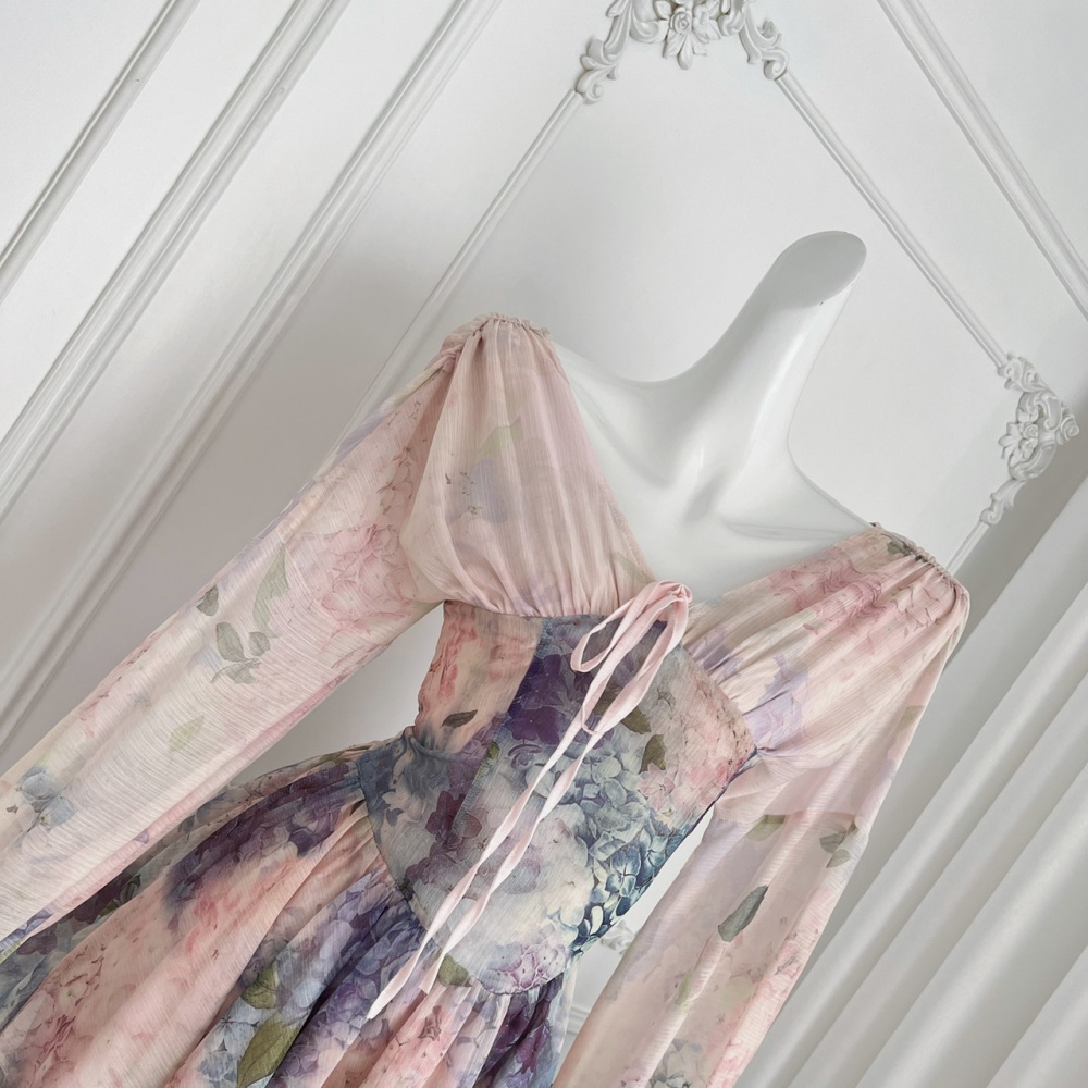 Pinched waist slim T-back printing dress for women