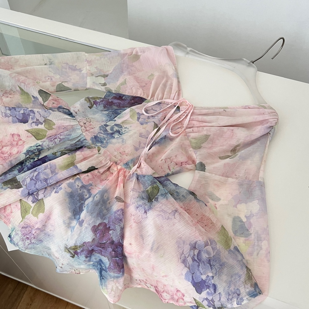 Pinched waist slim T-back printing dress for women