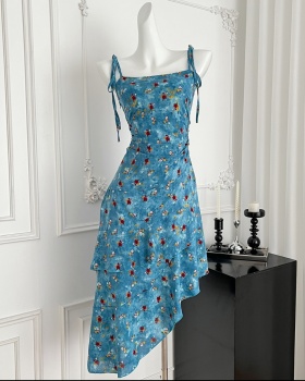 Streamer floral strap dress irregular dress for women