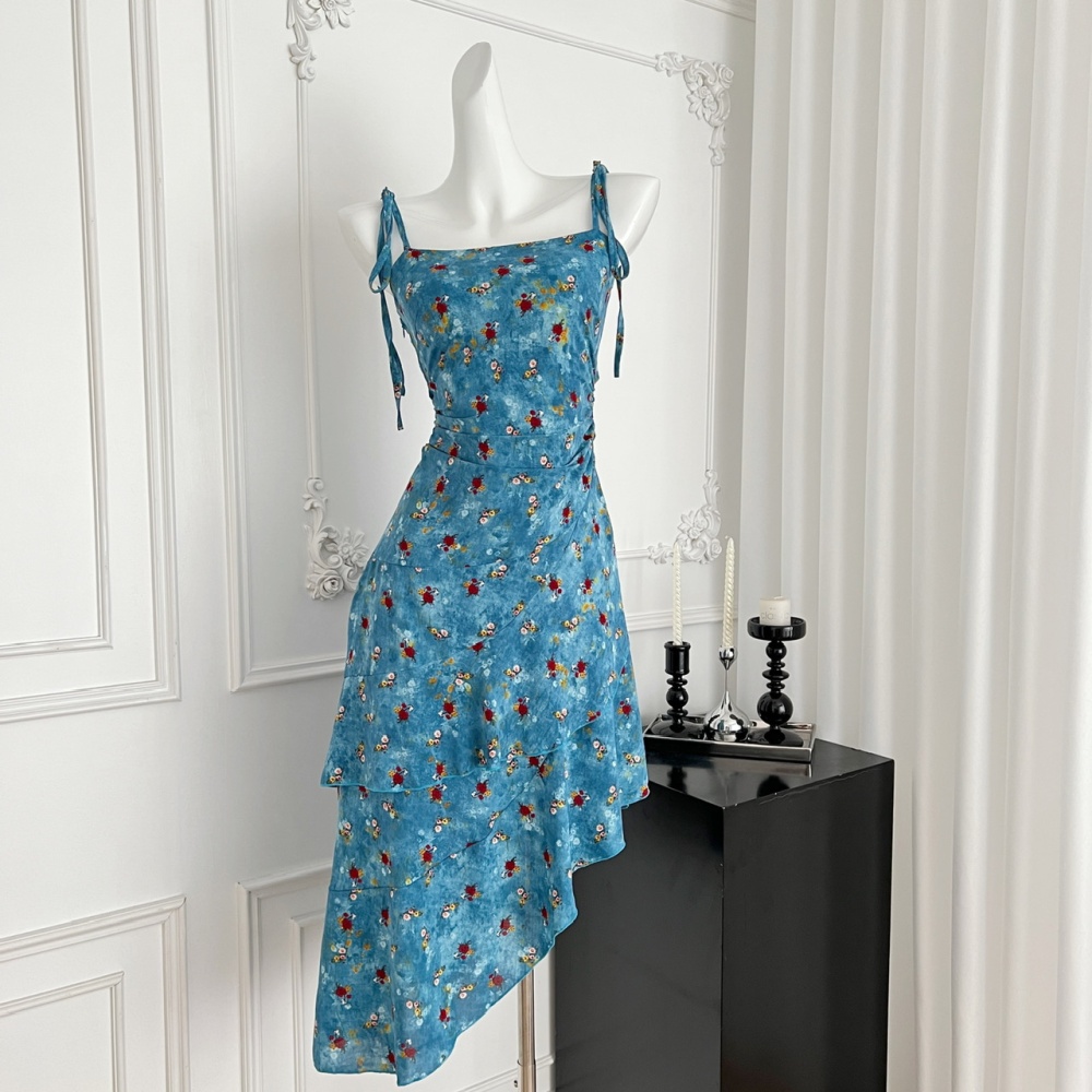 Streamer floral strap dress irregular dress for women