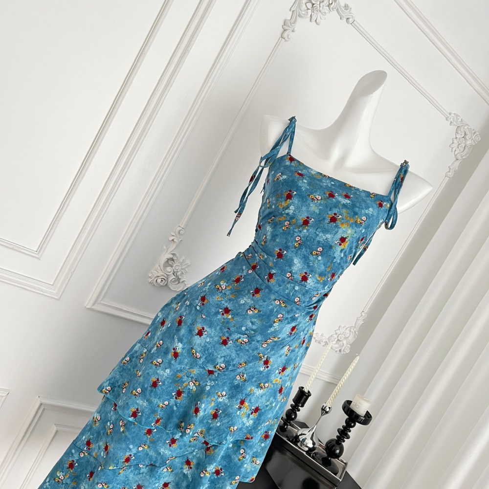 Streamer floral strap dress irregular dress for women
