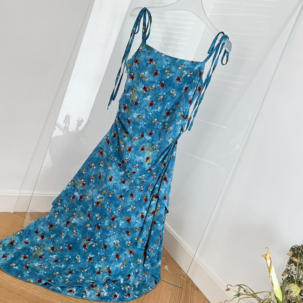 Streamer floral strap dress irregular dress for women