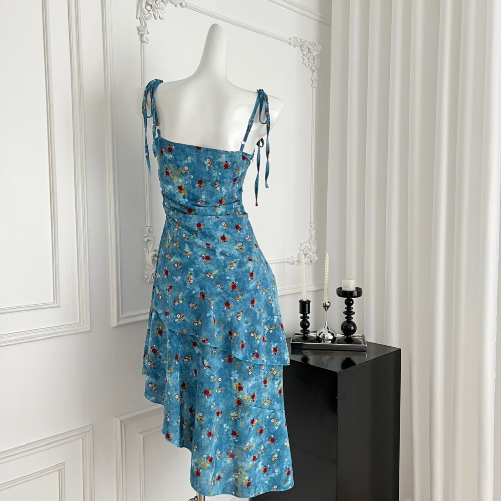 Streamer floral strap dress irregular dress for women