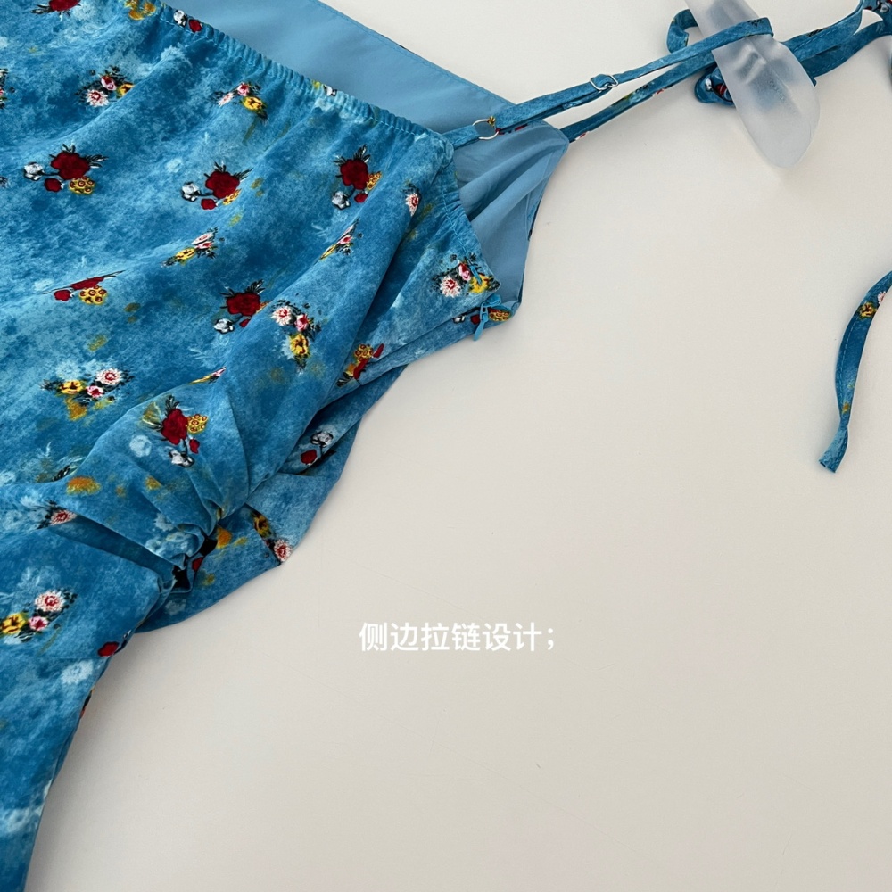 Streamer floral strap dress irregular dress for women