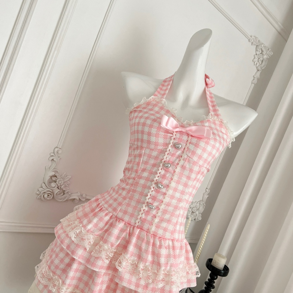 Summer sweet thin dress lovely pink Sexy underwear
