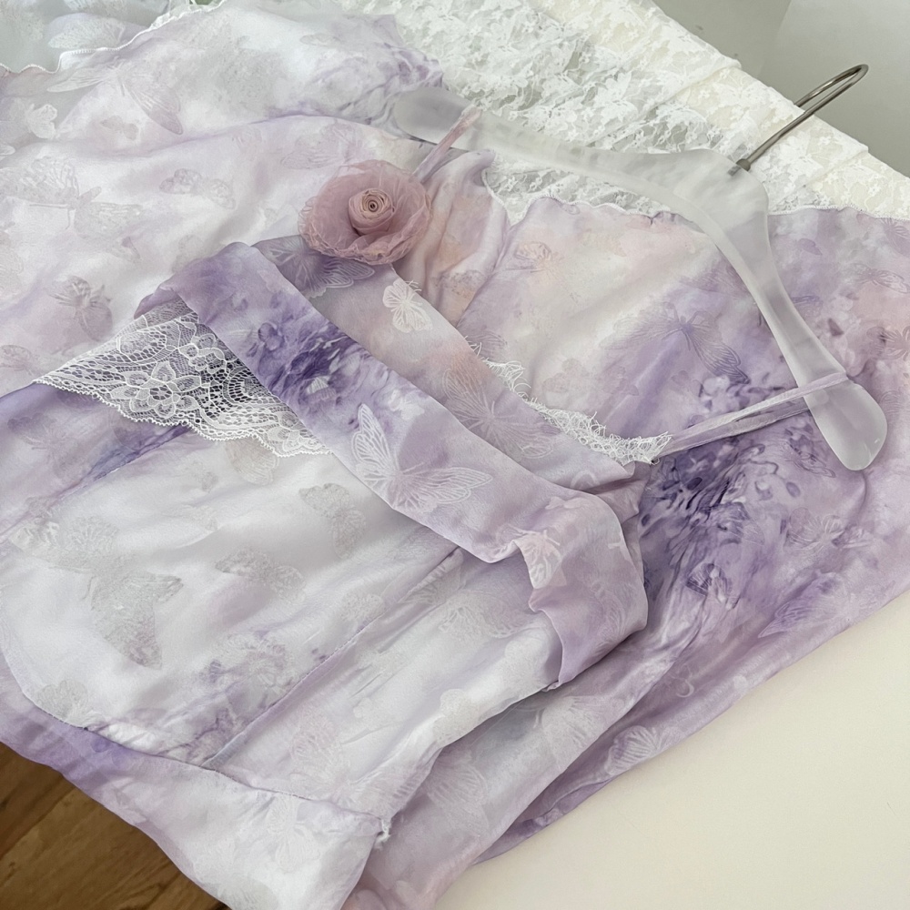 Lace retro sling purple France style tender dress