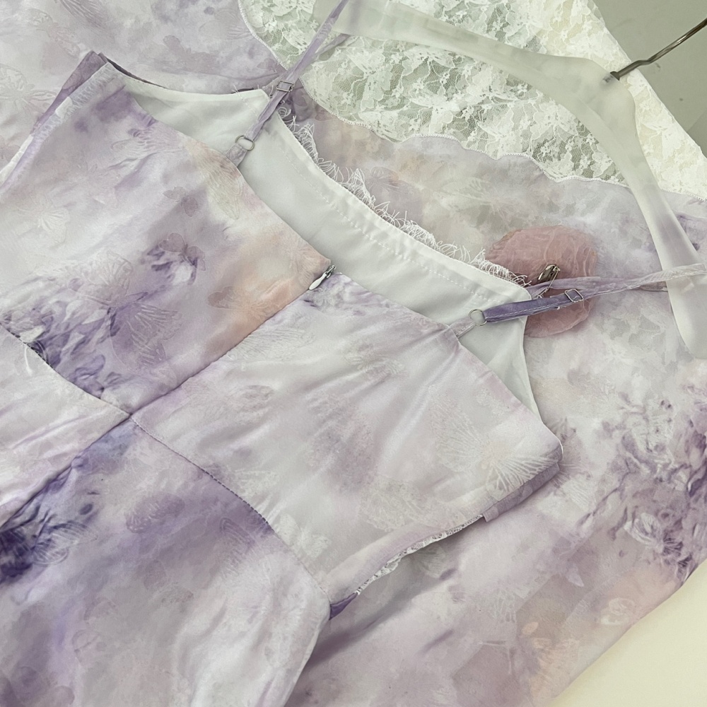 Lace retro sling purple France style tender dress