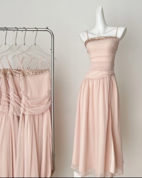 Sequins gauze dress sling summer tops