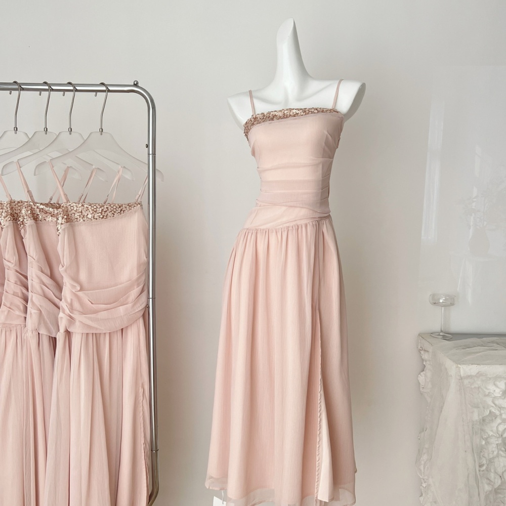 Sequins gauze dress sling summer tops