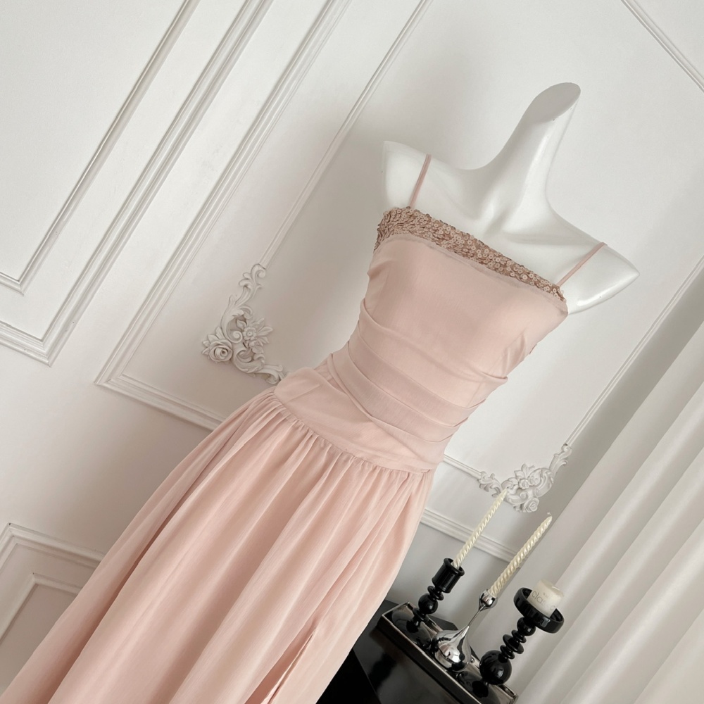 Sequins gauze dress sling summer tops