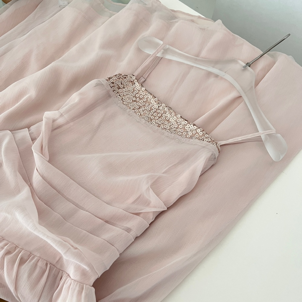 Sequins gauze dress sling summer tops