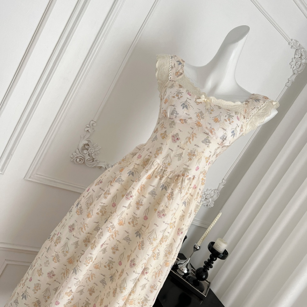 Splice V-neck dress summer floral strap dress for women