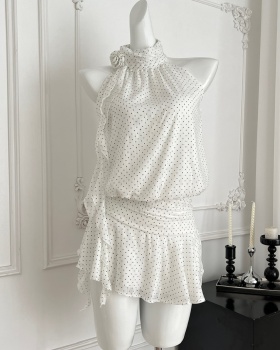 Sleeveless polka dot T-back spicegirl temperament dress for women