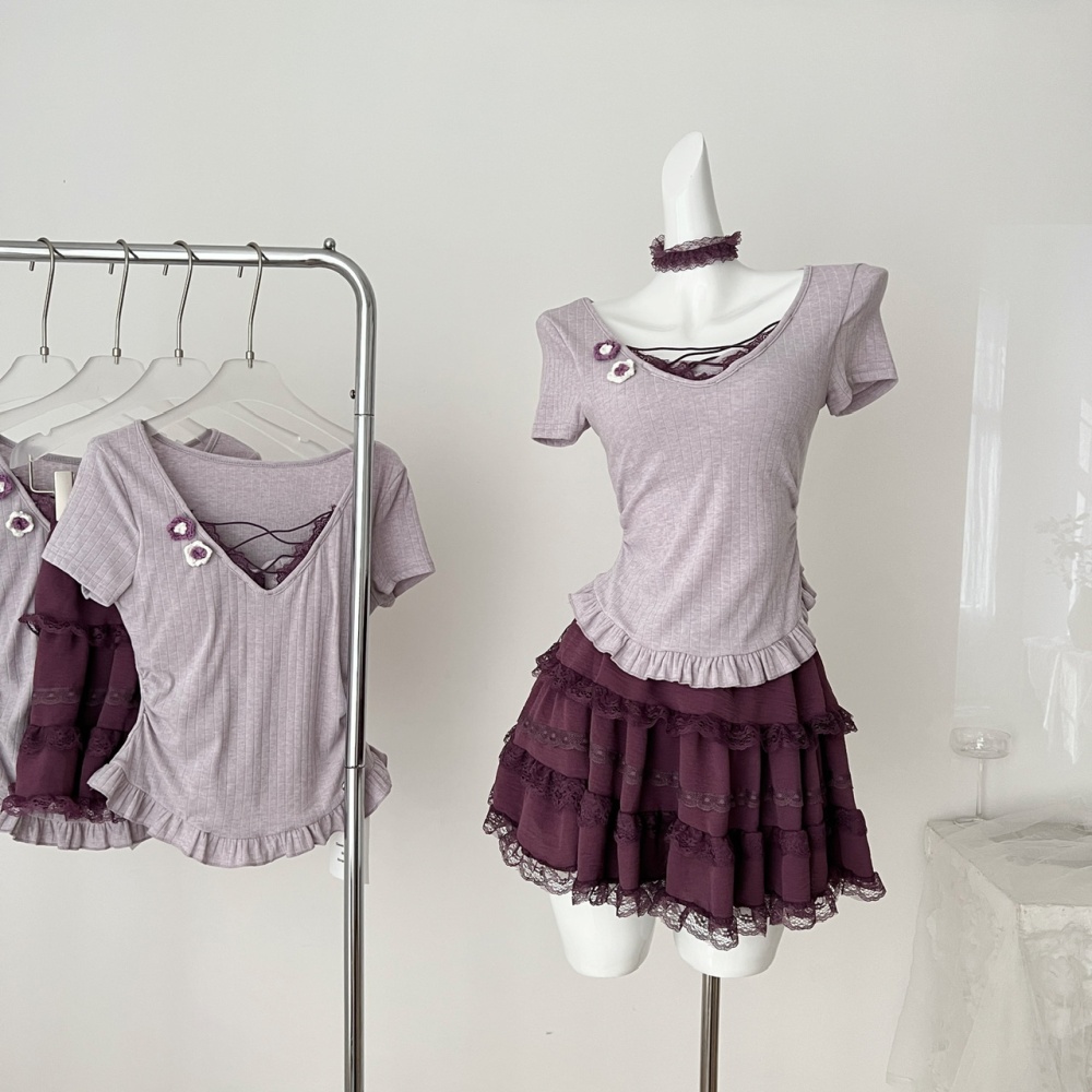 Slim summer tops enticement short skirt