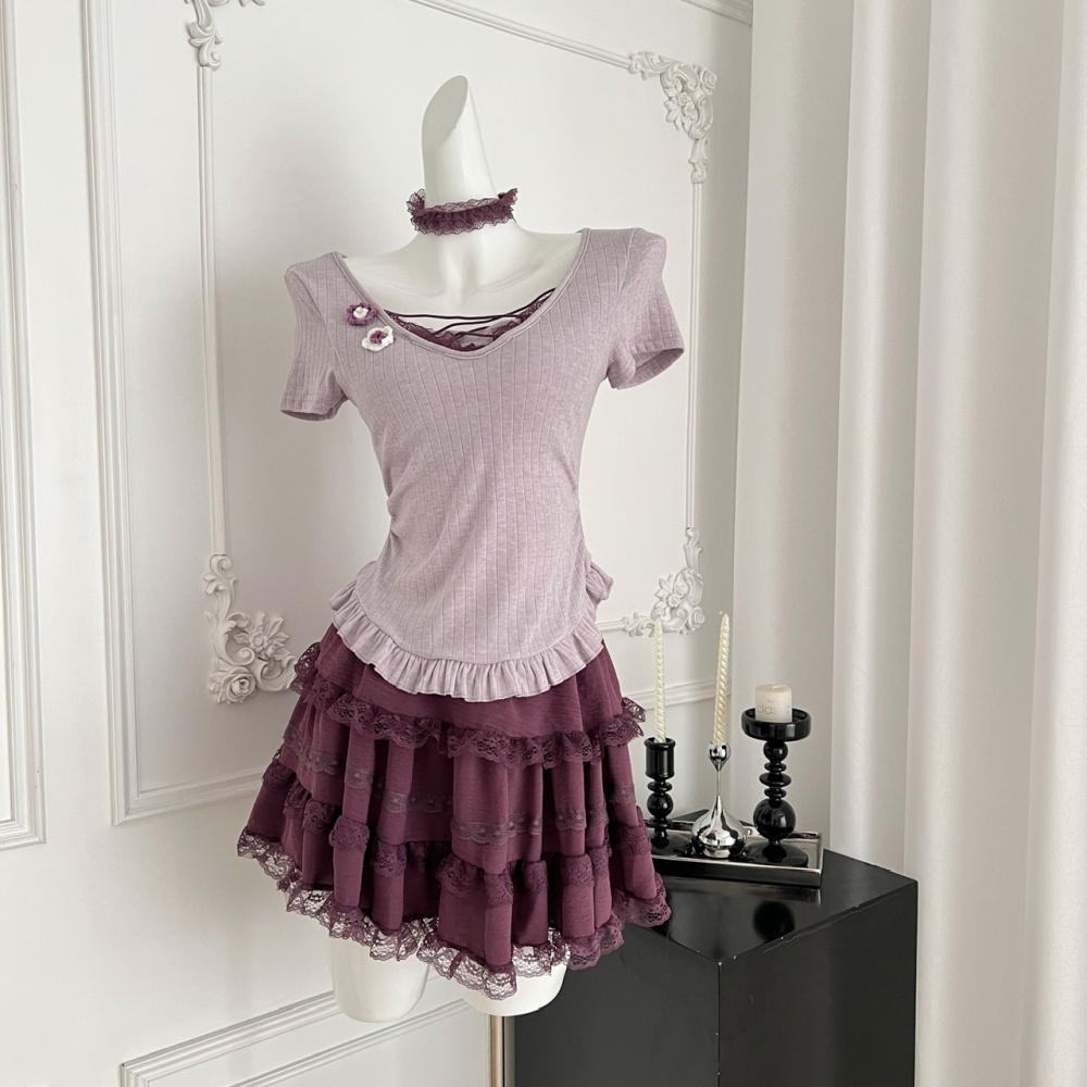 Slim summer tops enticement short skirt