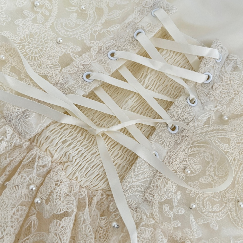 Refinement temperament lace pinched waist white dress