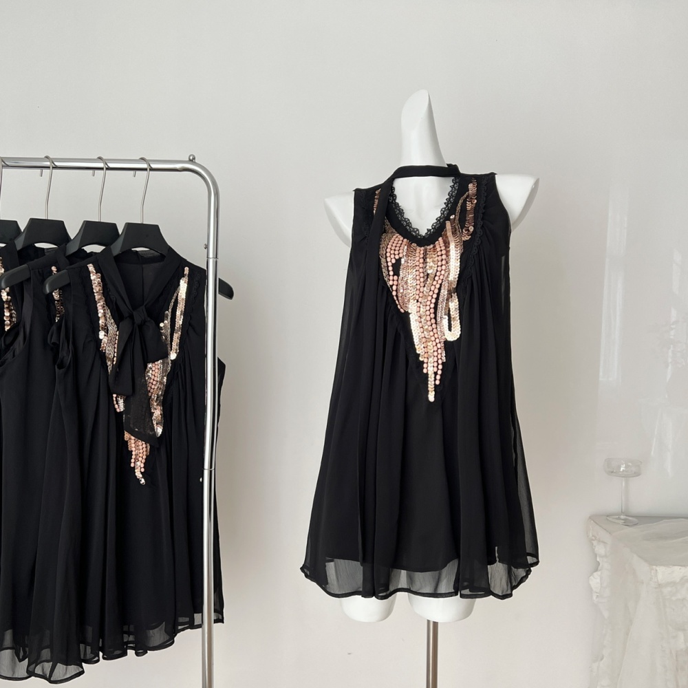 Chiffon enticement loose lazy sequins streamer dress for women