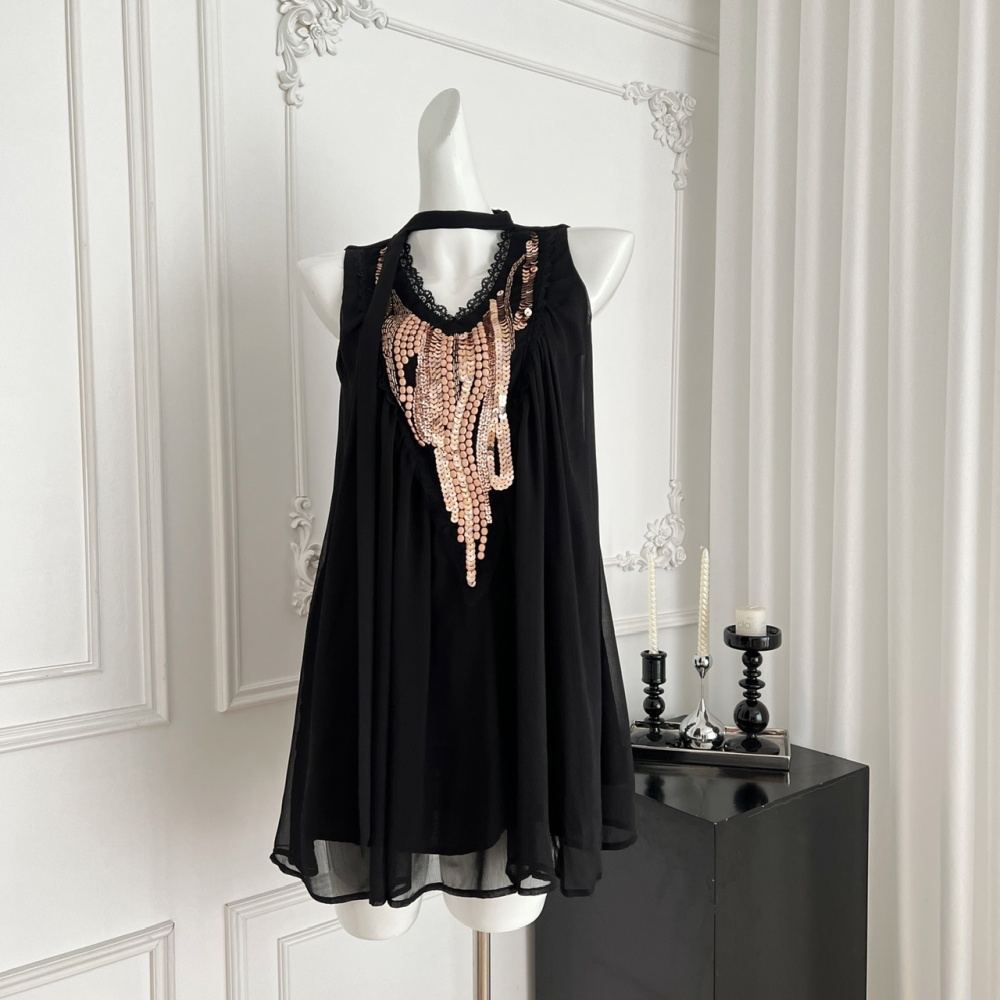 Chiffon enticement loose lazy sequins streamer dress for women