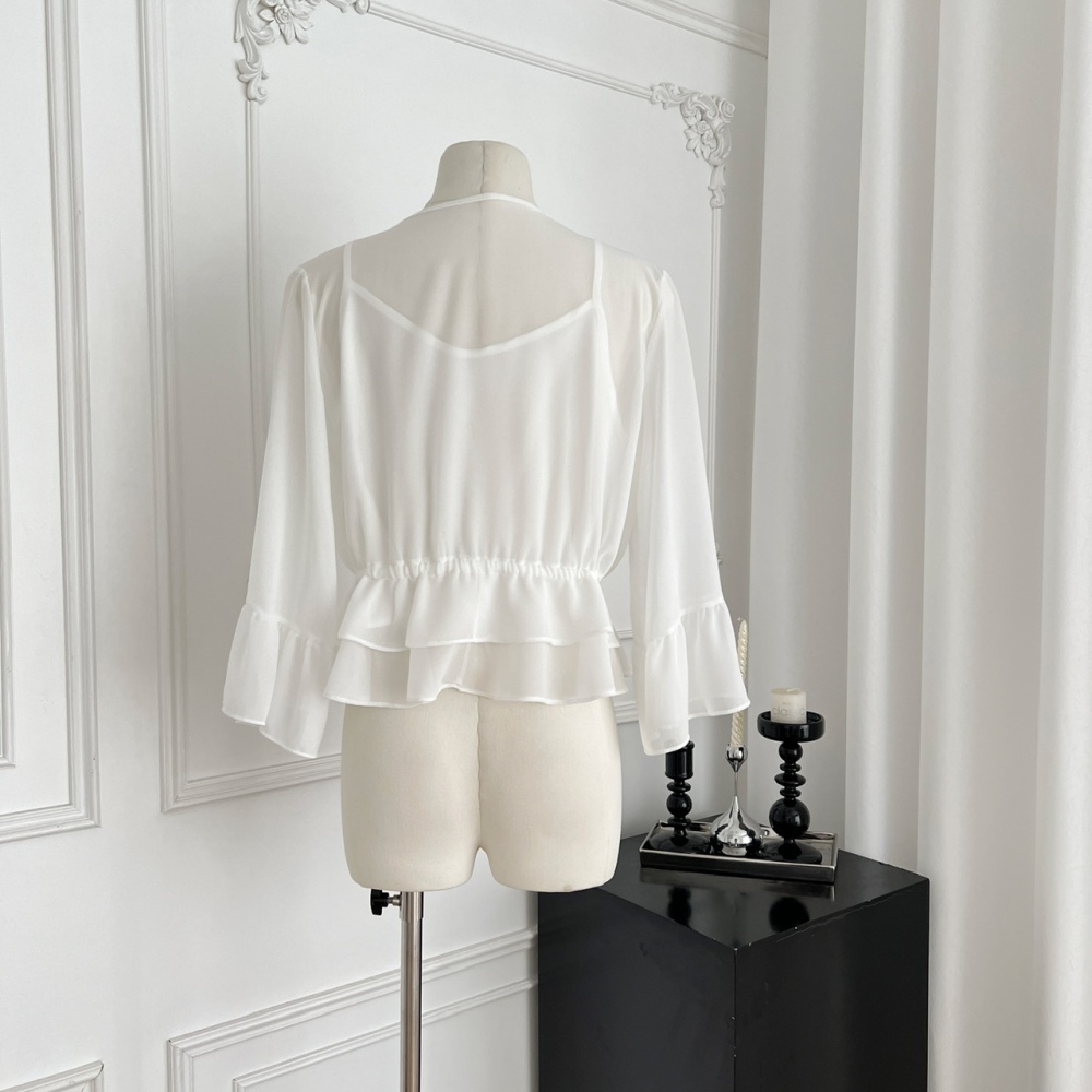 Pinched waist sunscreen tops 2pcs set for women