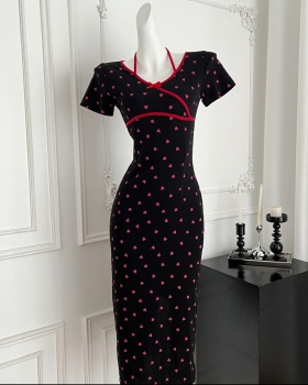 Short sleeve floral sweetheart slim summer dress for women