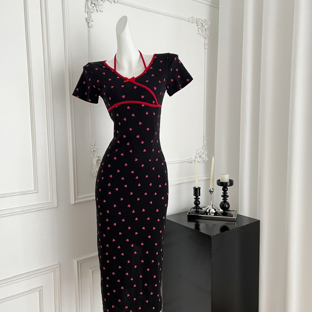 Short sleeve floral sweetheart slim summer dress for women