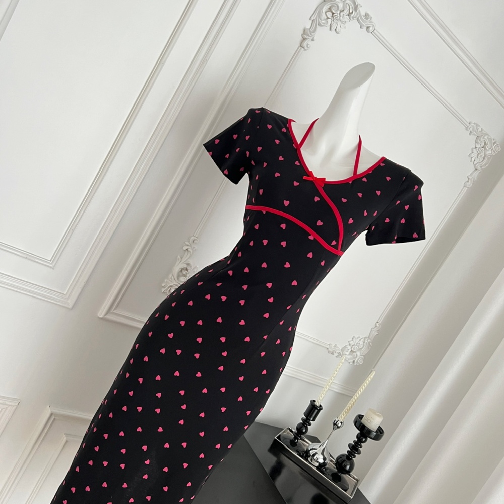 Short sleeve floral sweetheart slim summer dress for women