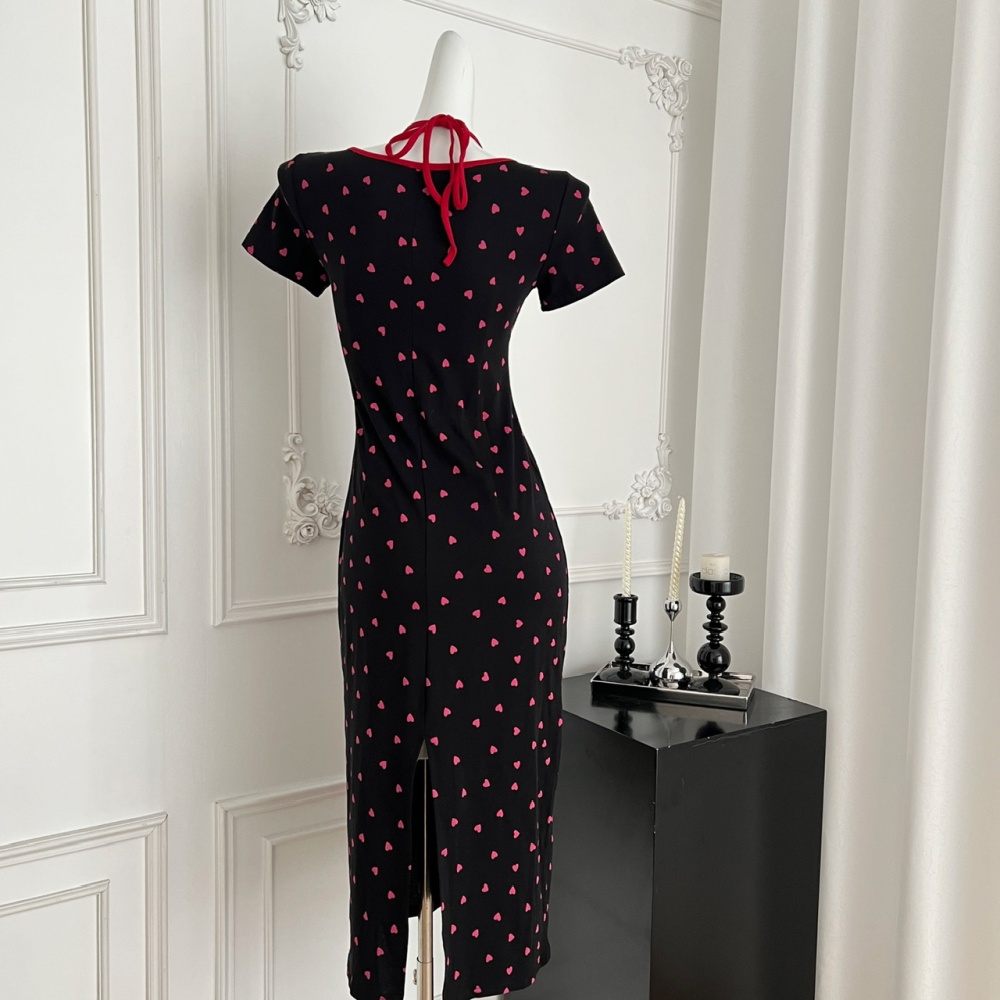 Short sleeve floral sweetheart slim summer dress for women