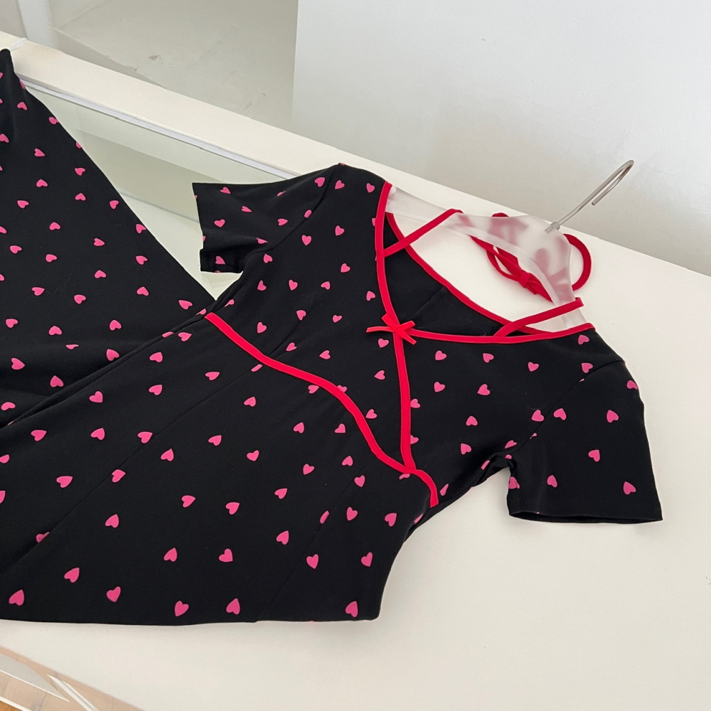 Short sleeve floral sweetheart slim summer dress for women