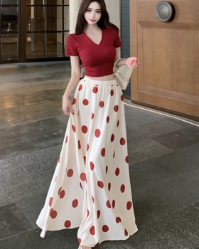 V-neck summer skirt polka dot tops 2pcs set