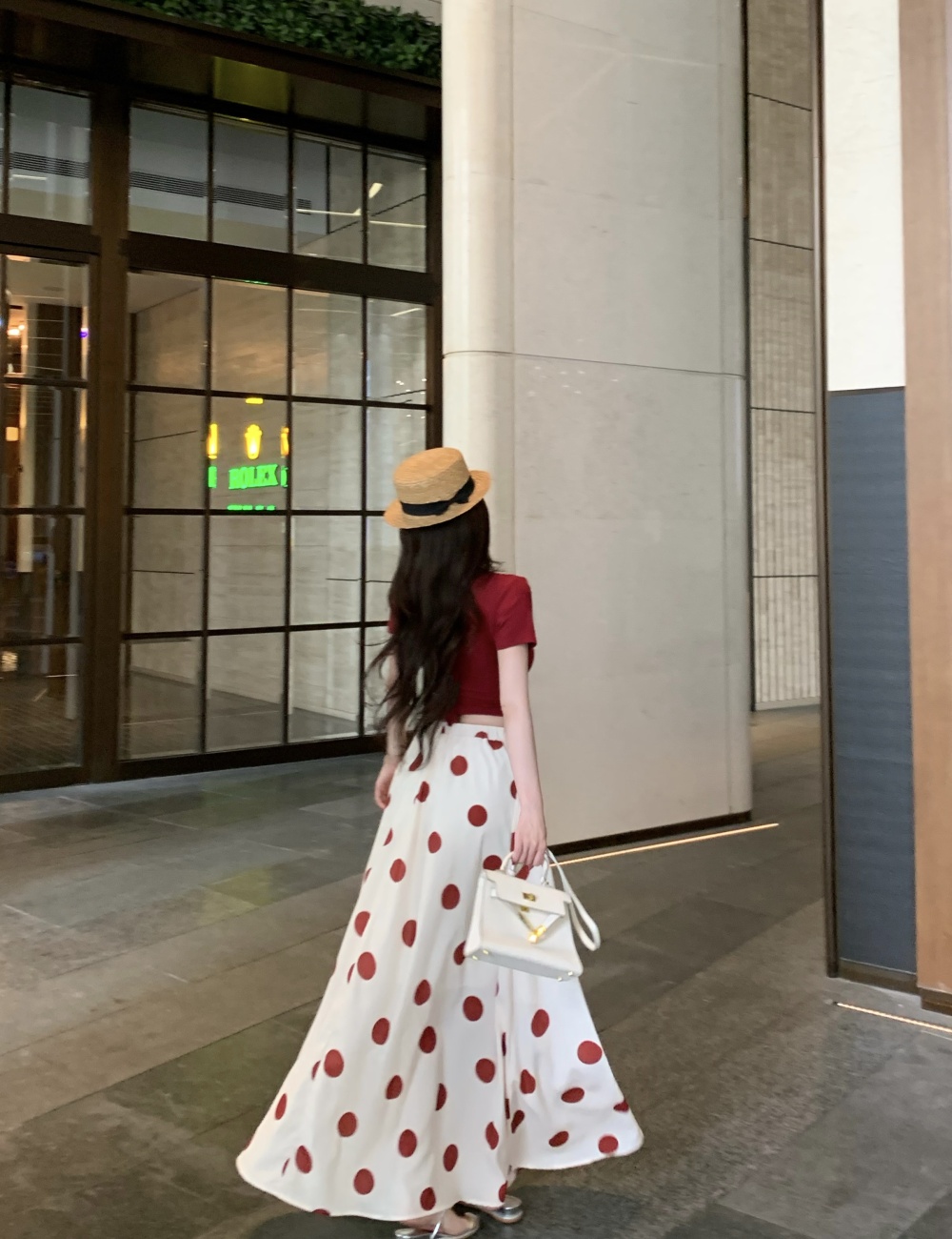 V-neck summer skirt polka dot tops 2pcs set