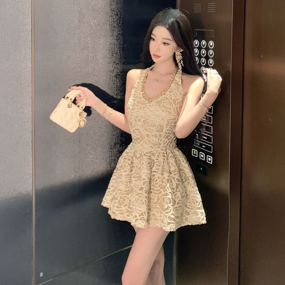 Pinched waist luxurious beading crochet slim sequins dress
