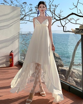 France style retro lace dress sling niche V-neck long dress