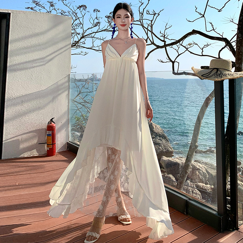 France style retro lace dress sling niche V-neck long dress