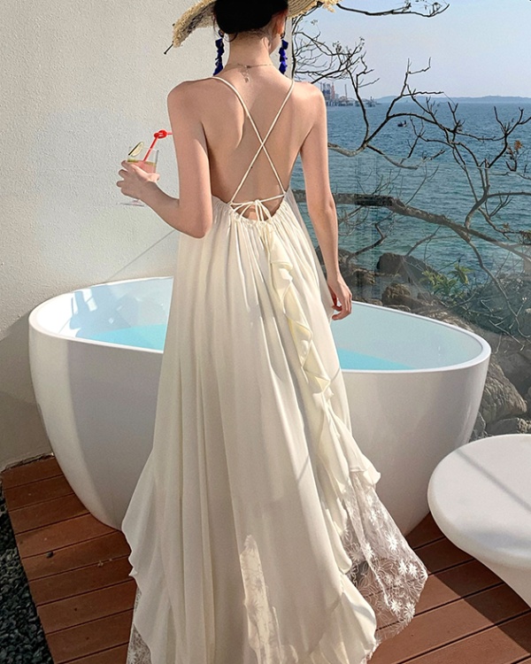 France style retro lace dress sling niche V-neck long dress