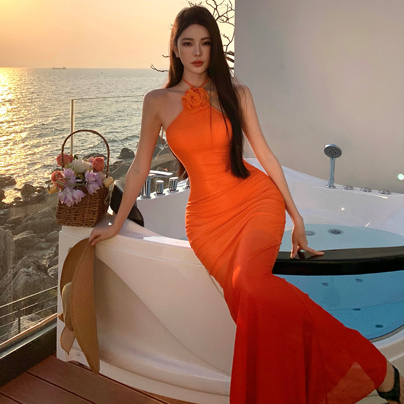 Gradient halter dress