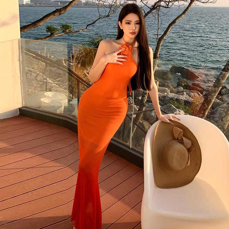 Gradient halter dress
