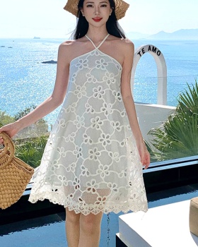 France style hollow vacation embroidery lazy dress