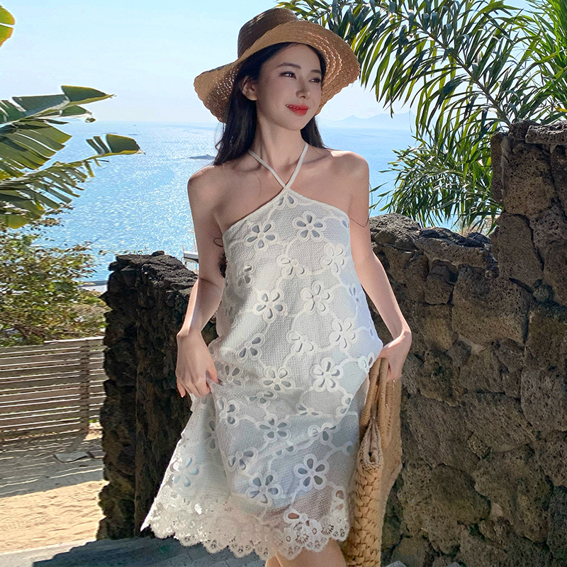 France style hollow vacation embroidery lazy dress